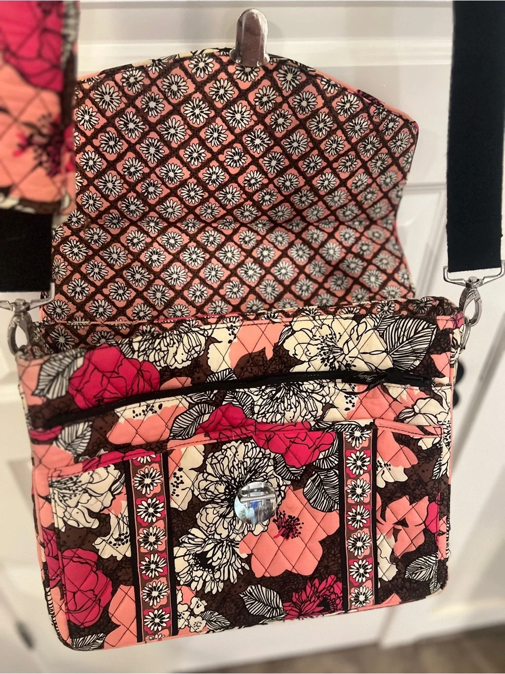 Vera Bradley Mocha Rouge Attache Briefcase Laptop Bag Crossbody Strap